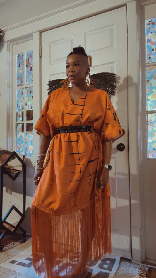 Orange Fringe Kaftan