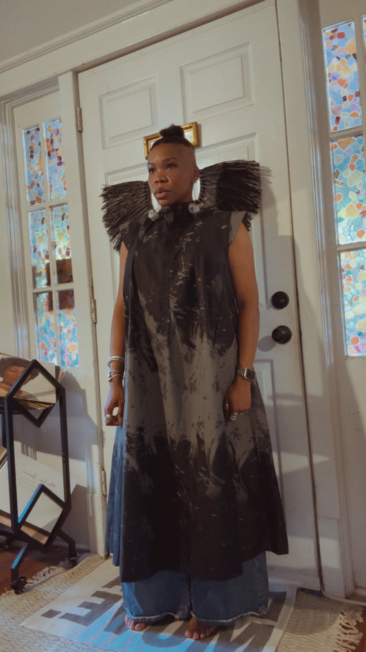 Black/Gray Wax Dress w/Pockets