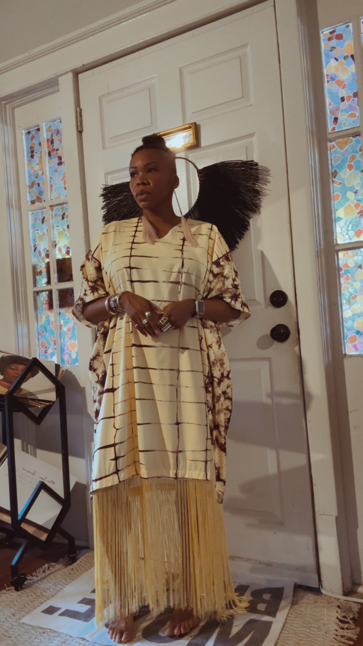 Cream/Brown Fringe Kaftan
