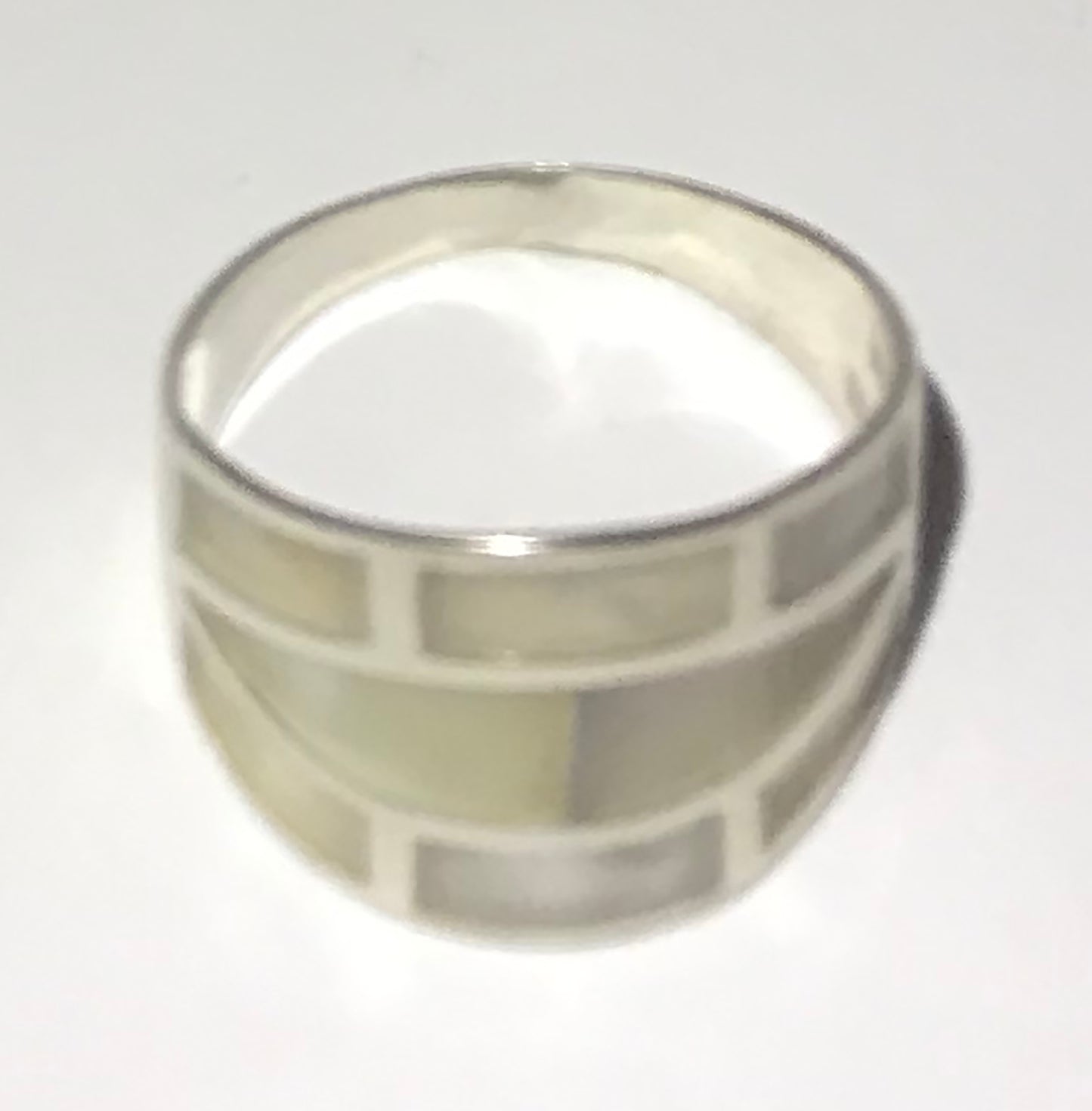 Sterling Silver Mother-Of-Pearl Inlay Cigar Band Ring (Size 7.25)