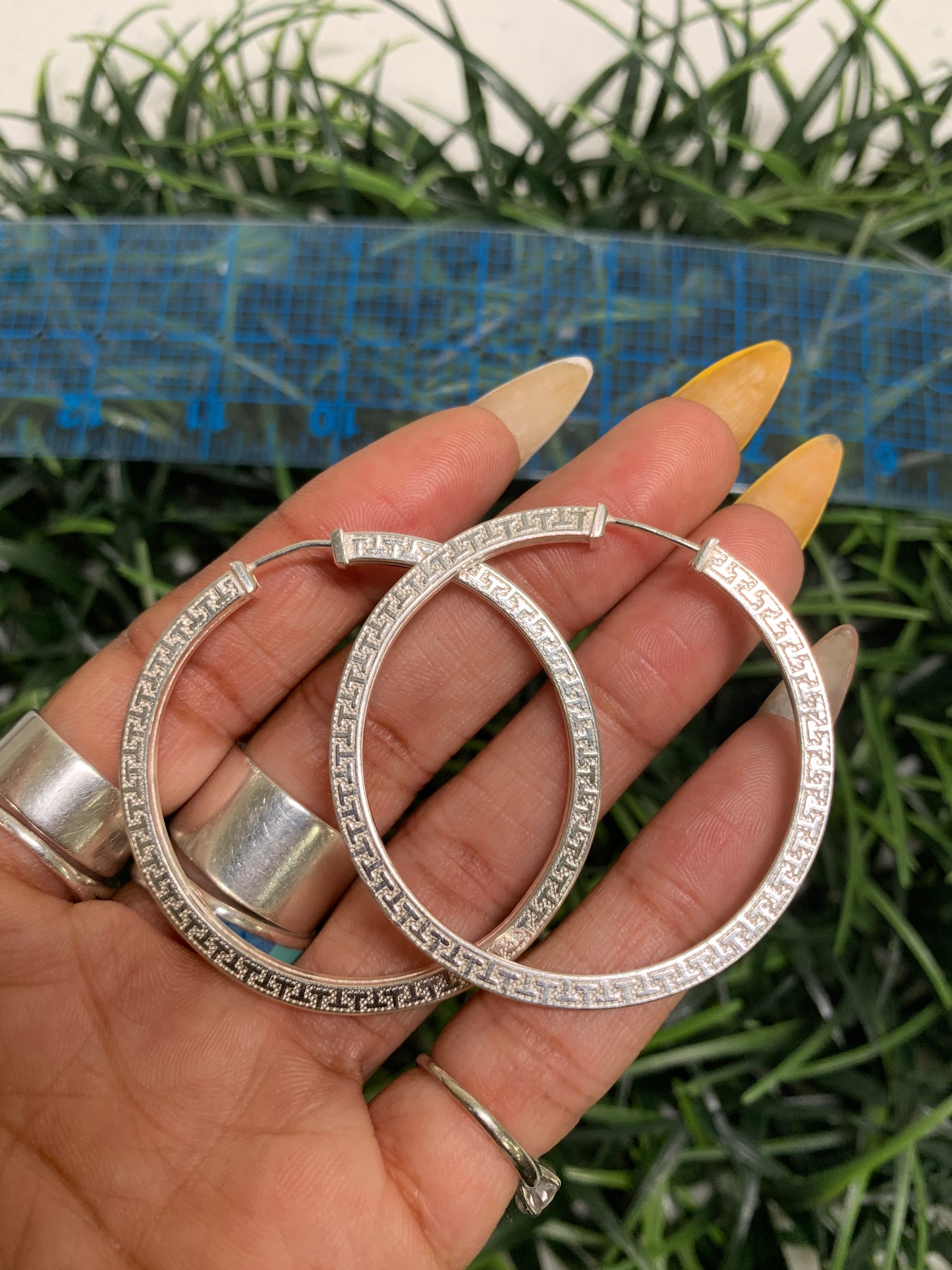 Vintage Sterling Silver Printed Hoop Earrings