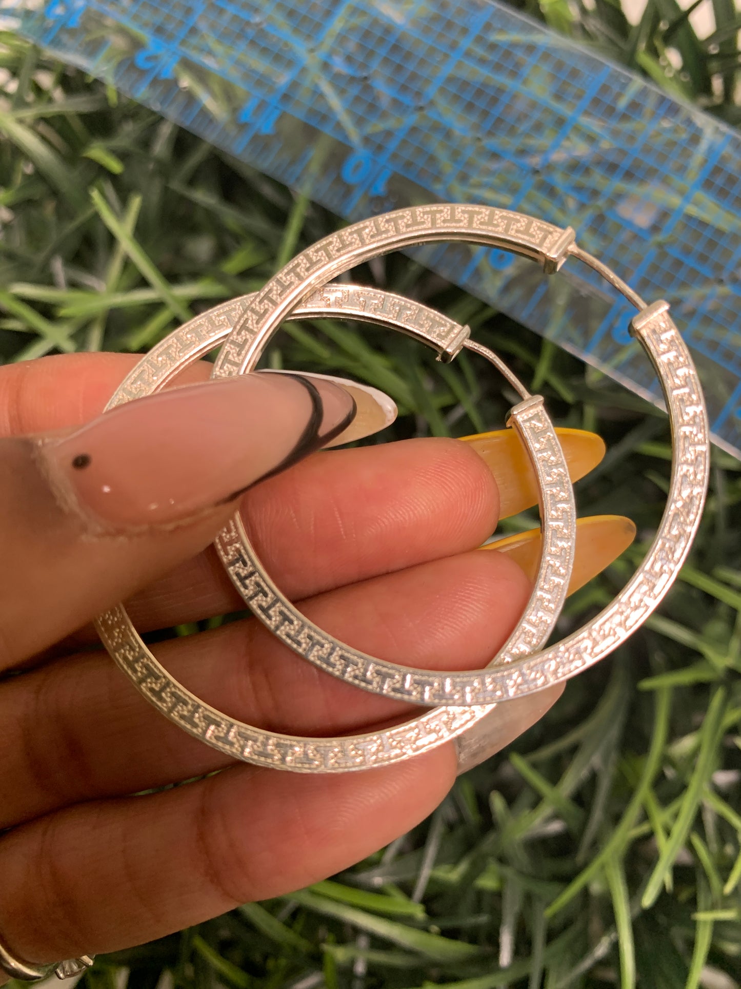 Vintage Sterling Silver Printed Hoop Earrings