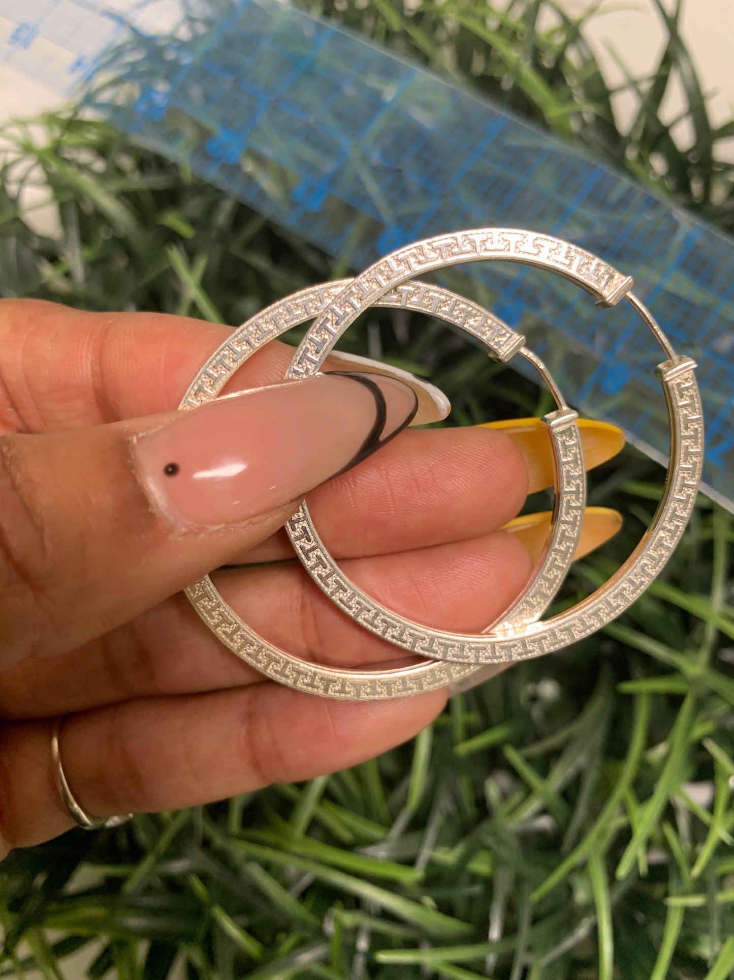Vintage Sterling Silver Printed Hoop Earrings