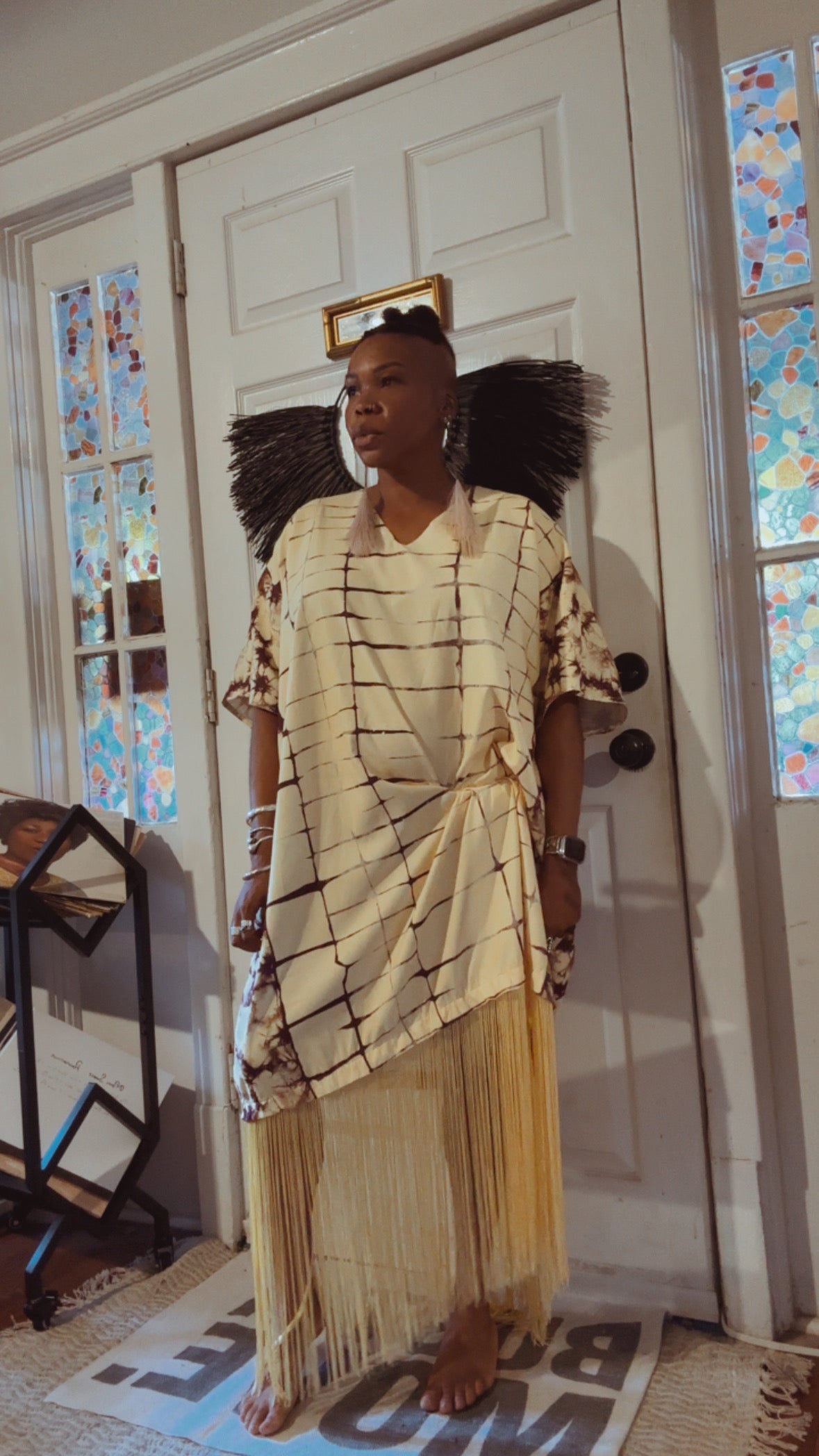 Cream/Brown Fringe Kaftan