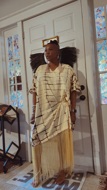 Cream/Brown Fringe Kaftan