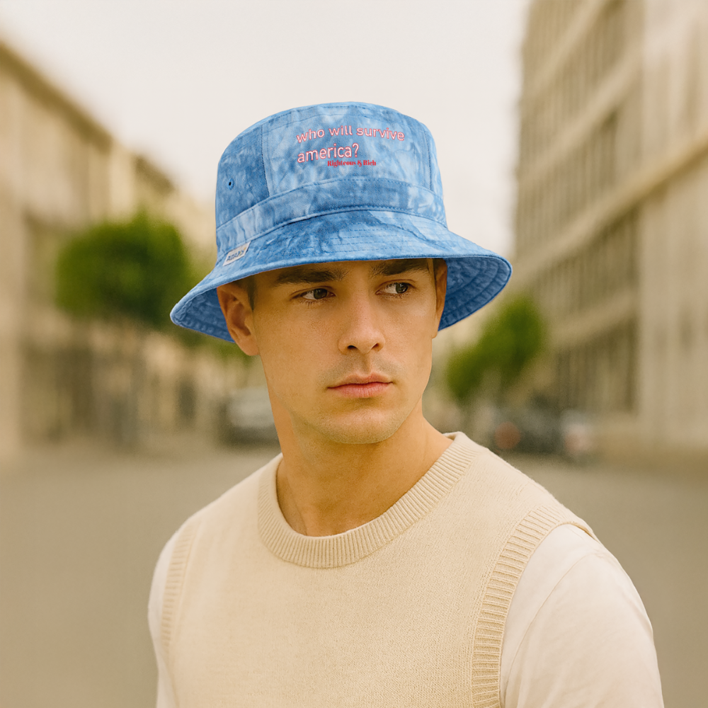 Who Will Survive America Tie Dye Bucket Hat - light Blue Tie Dye