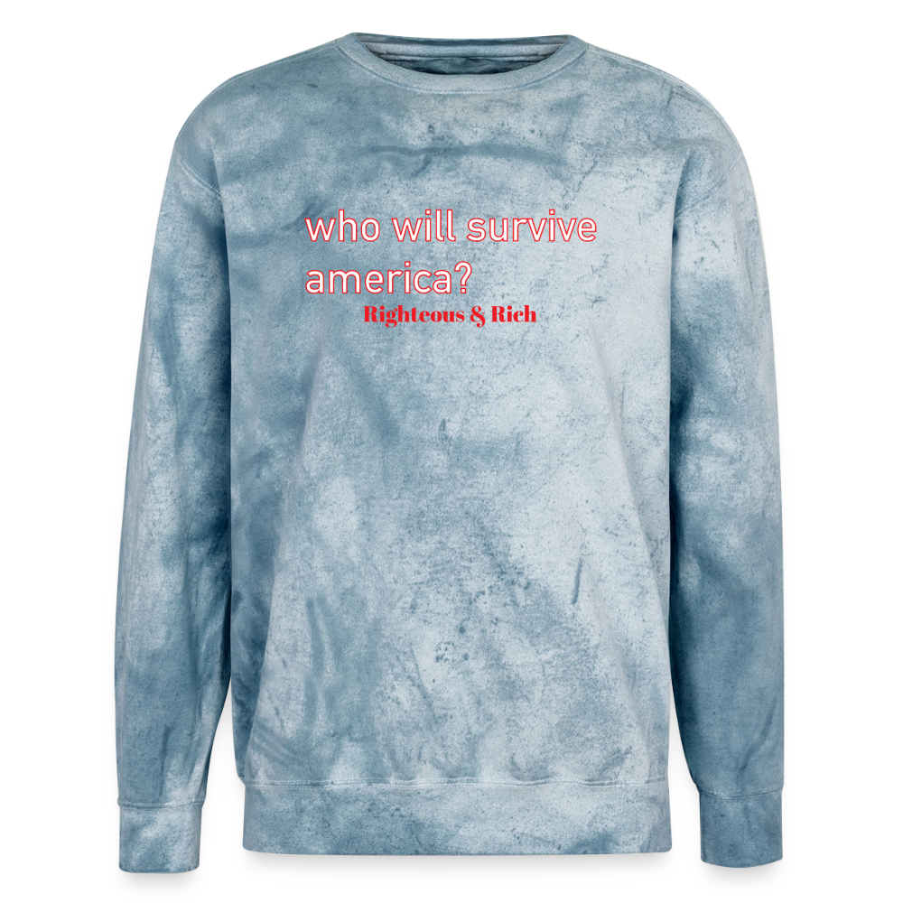 WHO WILL SURVIVE AMERICA? Unisex Colorblast Crewneck Sweatshirt - ocean