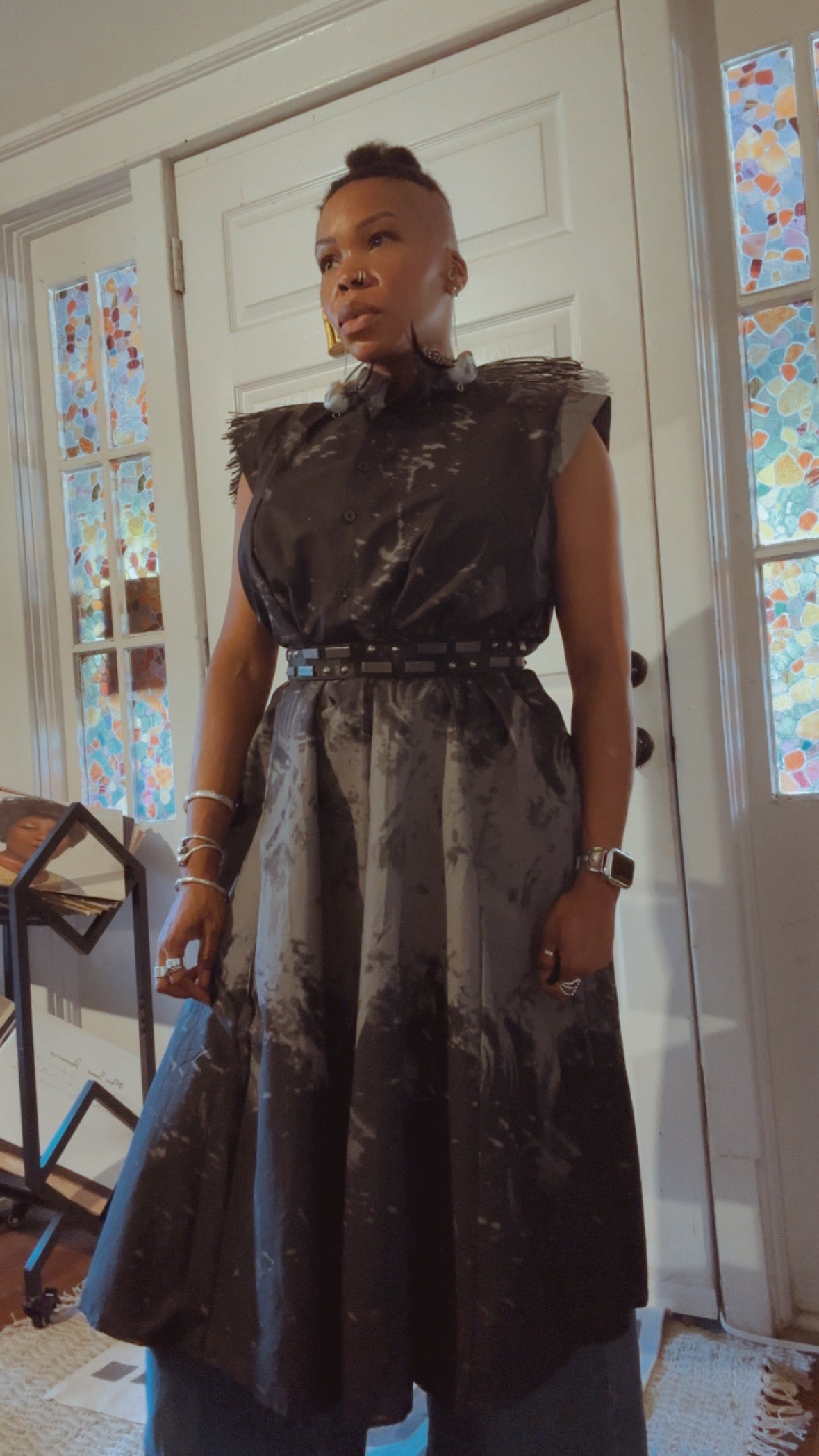 Black/Gray Wax Dress w/Pockets