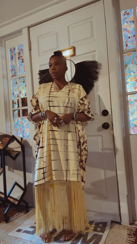 Cream/Brown Fringe Kaftan