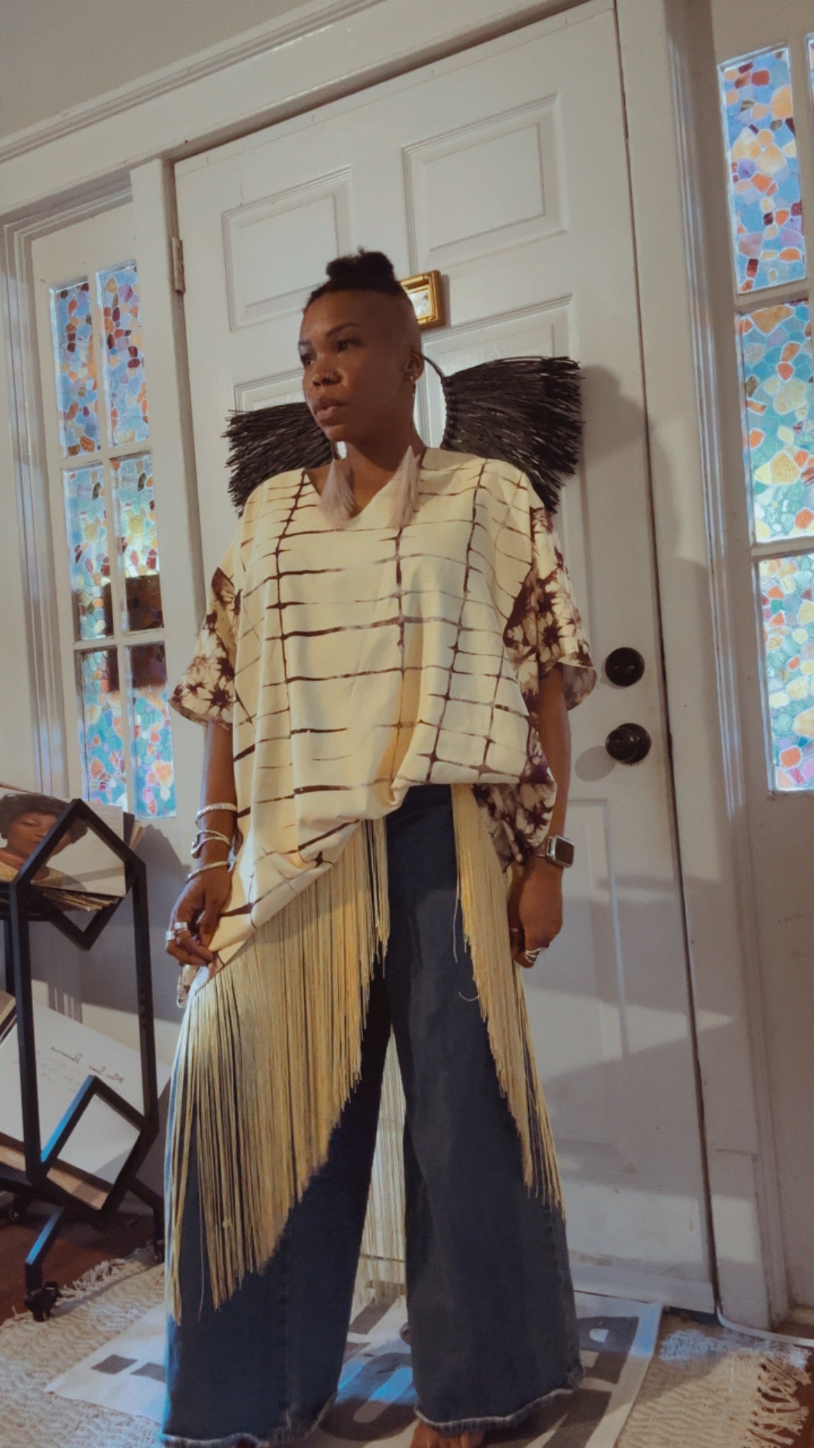 Cream/Brown Fringe Kaftan