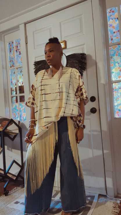 Cream/Brown Fringe Kaftan
