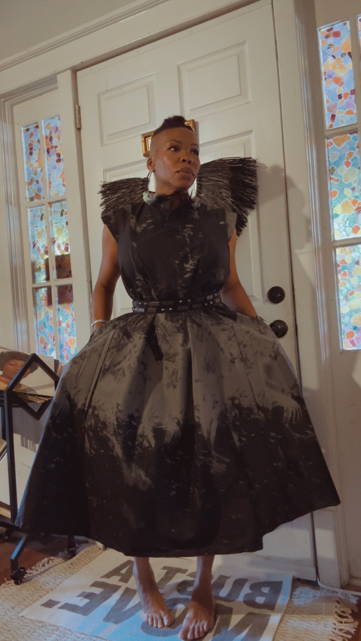 Black/Gray Wax Dress w/Pockets