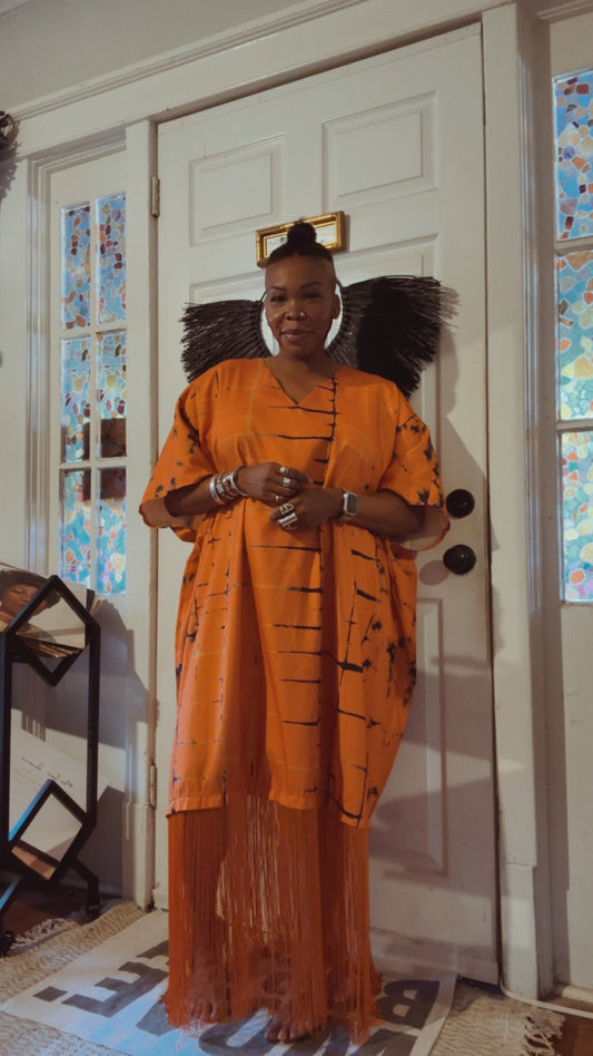 Orange Fringe Kaftan