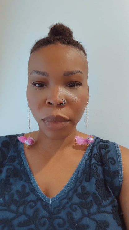 Pink Bird Earrings