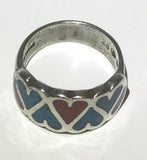 Sterling Silver Heart Inlay Turquoise & Coral Ring (Sz 5)