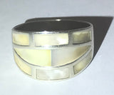 Sterling Silver Mother-Of-Pearl Inlay Cigar Band Ring (Size 7.25)