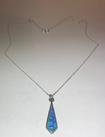 VINTAGE STERLING SILVER SOUTHWESTERN SIGNED MF OPAL PENDANT NECKLACE