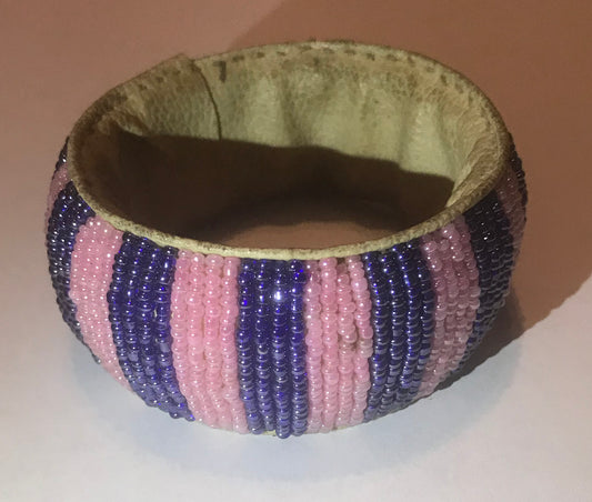 Beaded Leather Bangle Bracelet(pink/blue)