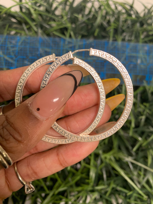 Vintage Sterling Silver Printed Hoop Earrings