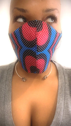 Blue/Red/Black Wax Washable Face Masks