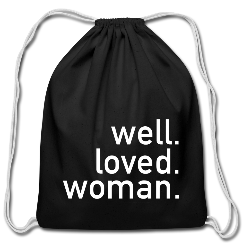 Well Loved Woman Cotton Drawstring Bag - black