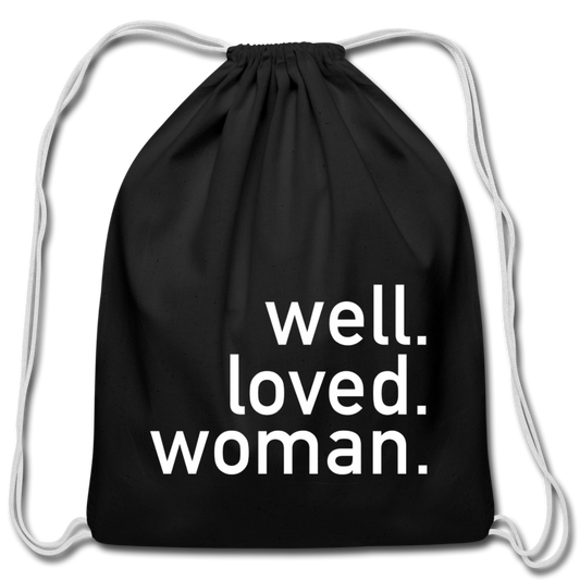Well Loved Woman Cotton Drawstring Bag - black
