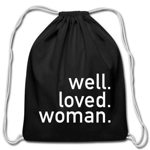 Well Loved Woman Cotton Drawstring Bag - black
